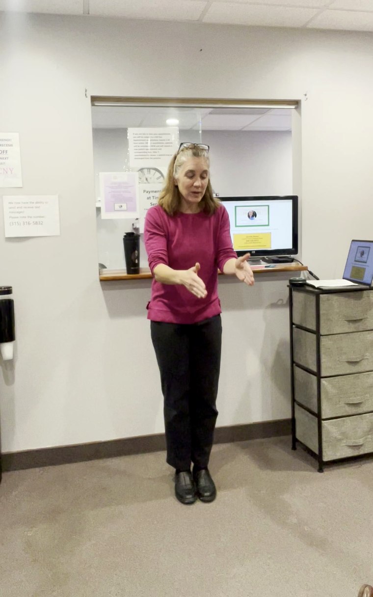 Jennifer Brown engaged and gesturing during a talk